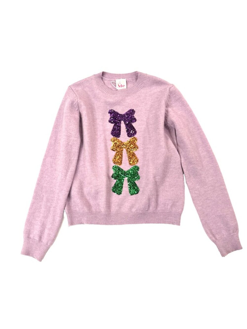 So ME Lilac Sweater with 3 Sequins Bow Embellishment Size Medium